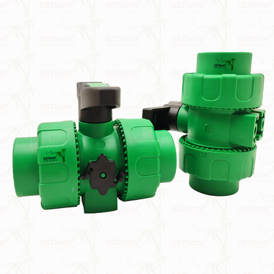 Boule de verrouillage PPR Double Union Ball Valve avec boule en plastique S2.5 20-63MM LOGO personnalisé