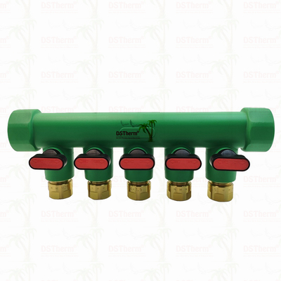 Manifolds PPR avec soupape à bille eau chaude rouge 5 façons Manifolds personnalisé logo et couleur 25mm