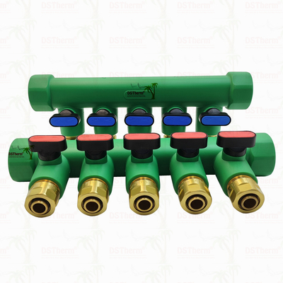 Manifolds PPR avec soupape à bille eau chaude rouge 5 façons Manifolds personnalisé logo et couleur 25mm