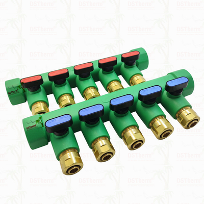 Manifolds PPR avec soupape à bille eau chaude rouge 5 façons Manifolds personnalisé logo et couleur 25mm