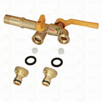 Longue rallonge de robinet à double sortie en laiton robuste Robinet à tournant sphérique en laiton 1/2"*3/4"*3/4"