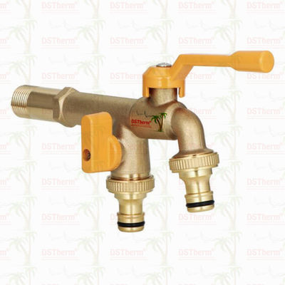 Longue rallonge de robinet à double sortie en laiton robuste Robinet à tournant sphérique en laiton 1/2"*3/4"*3/4"