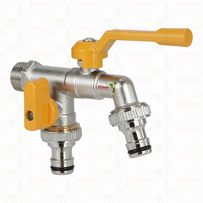 Robinet de puisage économique en laiton à double sortie Robinet en laiton nickelé Robinet 1/2"*3/4"*3/4"