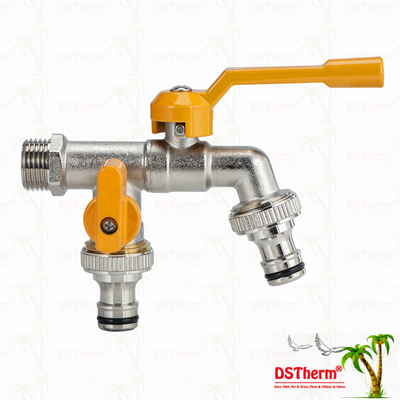 Robinet de puisage économique en laiton à double sortie Robinet en laiton nickelé Robinet 1/2"*3/4"*3/4"