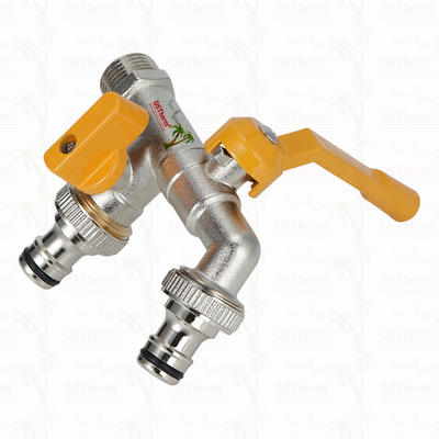 Robinet de puisage économique en laiton à double sortie Robinet en laiton nickelé Robinet 1/2"*3/4"*3/4"