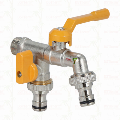 Robinet de puisage économique en laiton à double sortie Robinet en laiton nickelé Robinet 1/2"*3/4"*3/4"