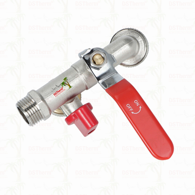 Robinet économique en laiton à double sortie, nickelé, avec poignée rouge 1/2"*3/4"*3/4"