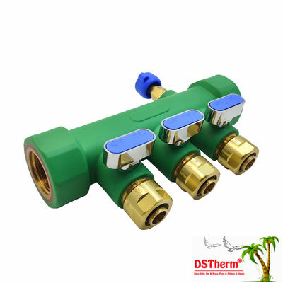 Manifolds PPR avec soupape à bille eau chaude et froide bleu 3 façons Manifolds Logo personnalisé et couleur 25mm
